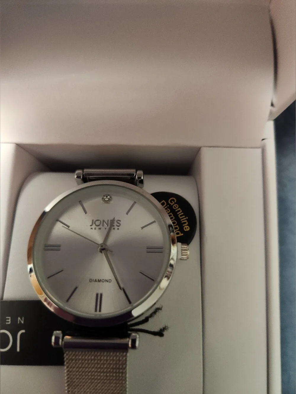 JONES NEW YORK WATCH, DIAMOND COLLECTION, SILVER, NEW, MACY'S, GENUINE DIAMOND